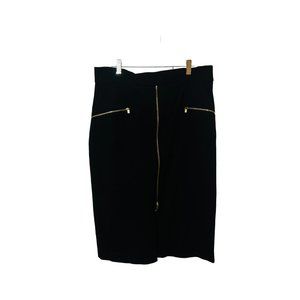US14 Banana Republic Pencil Black Skirt, Gold Zipper Detail Midi High Waist